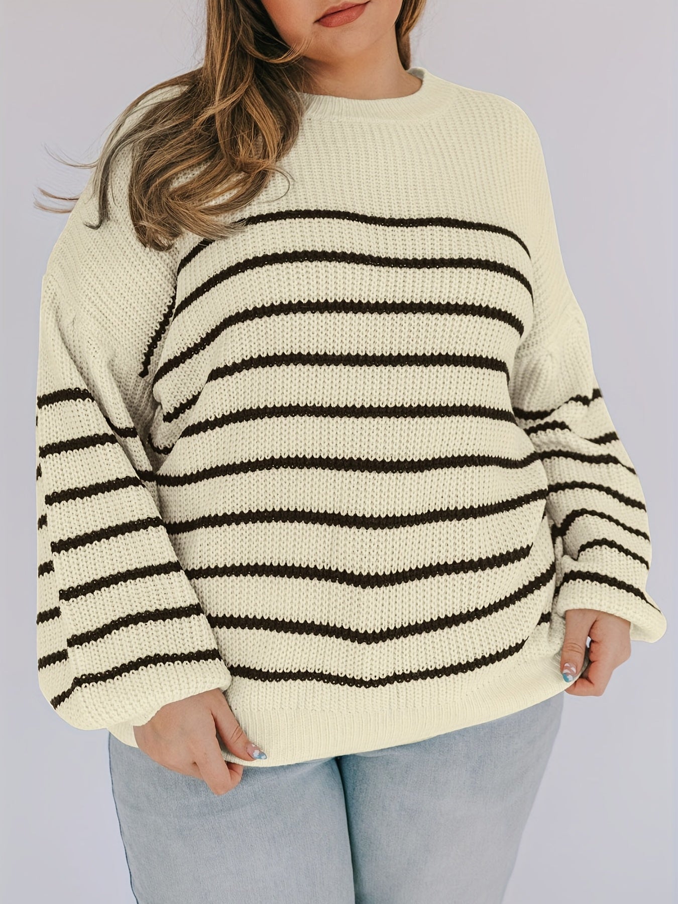 Stripe Print Long Sleeve Casual Sweater