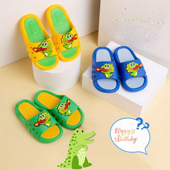 Boys Cartoon Open Toe Slippers, Non Slip Lightweight Indoor Shower Pool Slippers