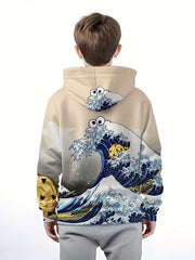 Boy's 3D Wave Print Hoodie Kid's Hooded Sweatshirt Spring Fall Outdoor