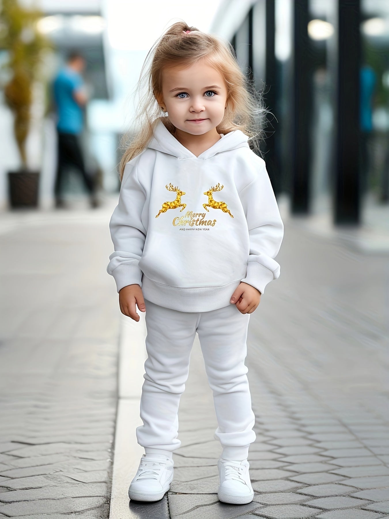 Girls 2pc Cartoon Hooded Sweatshirt & Solid Sweatpants Set