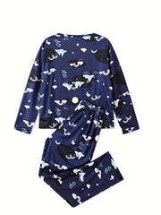 Cartoon Print Lounge Set Top & Pants Women's Loungewear