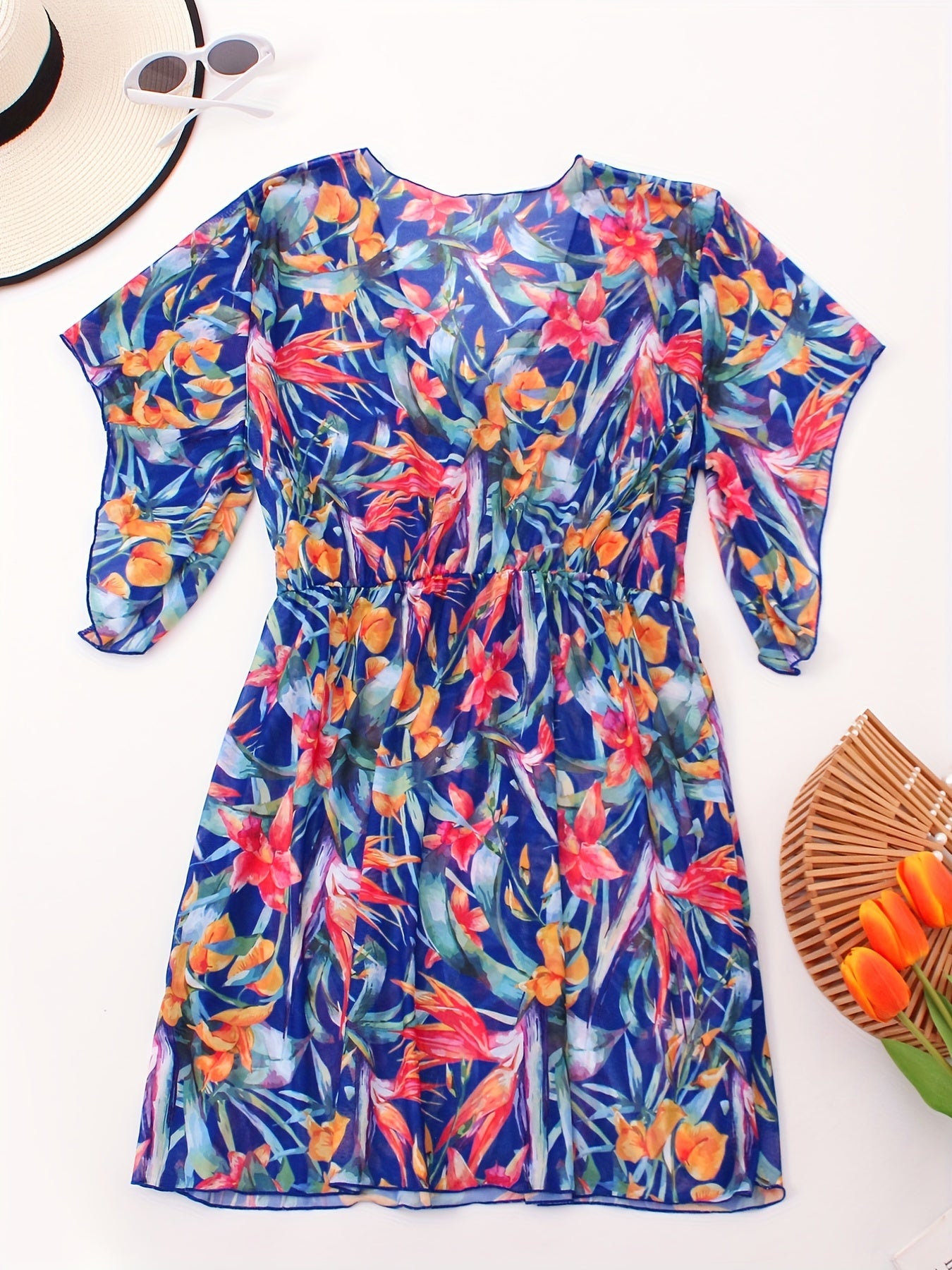 Floral Print Sheer Cove Up High Stretch Sexy Cover Up