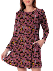 Bat Print Halloween Dress Long Sleeve Mini Dress Women's Clothing