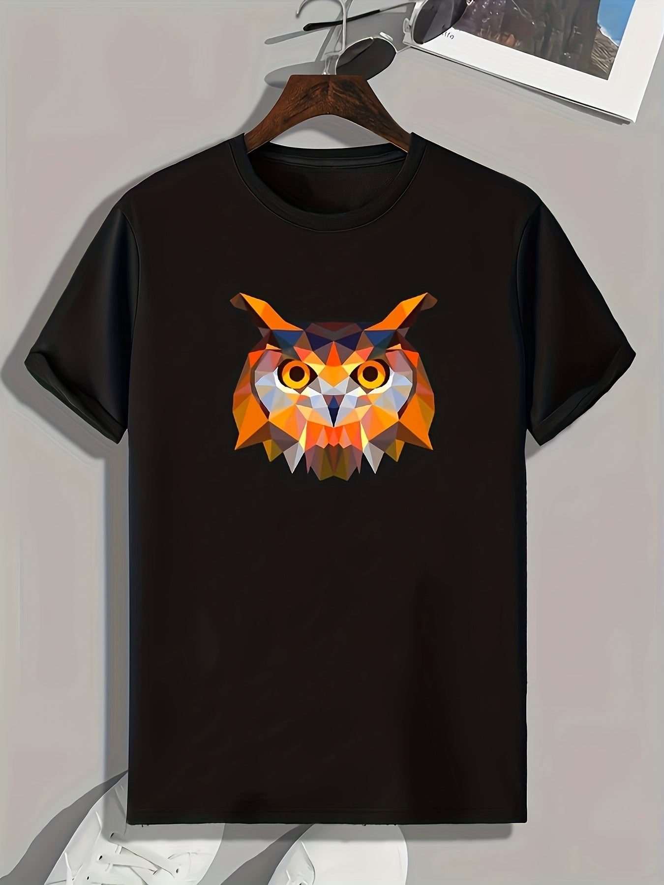 Owl Pattern Print Men's Comfy Sports T shirt Graphic Tee