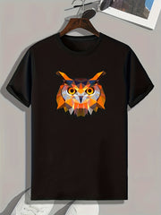 Owl Pattern Print Men's Comfy Sports T shirt Graphic Tee