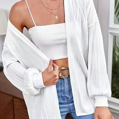 Solid Striped Lantern Sleeve Open Front Cardigan