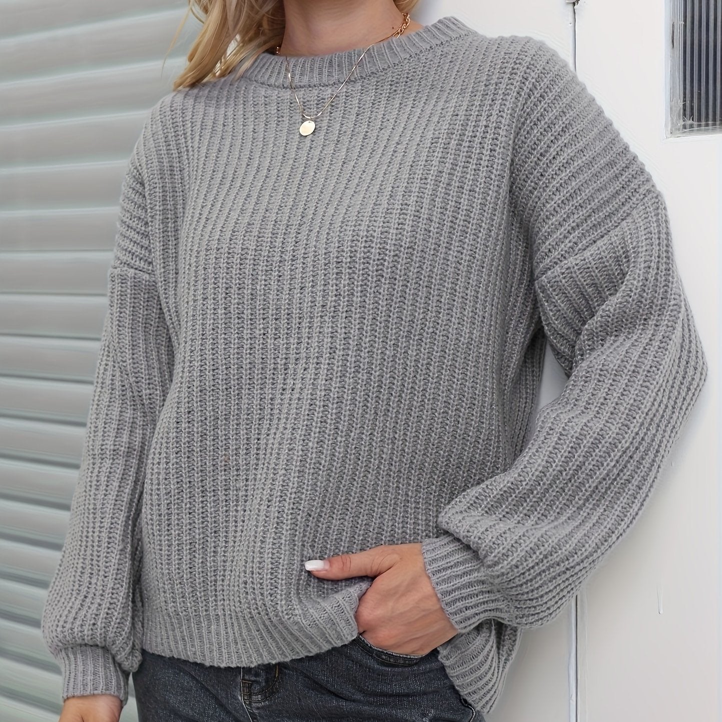 Versatile Knit Pullover Sweater Crew Neck Long Sleeve Women's Clothing