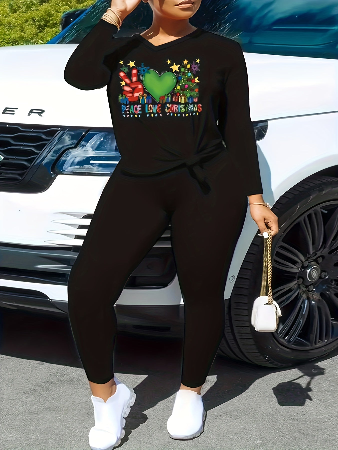 Women's Plus Graphic Long Sleeve Top & Leggings Set