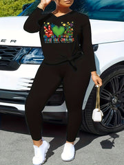 Women's Plus Graphic Long Sleeve Top & Leggings Set