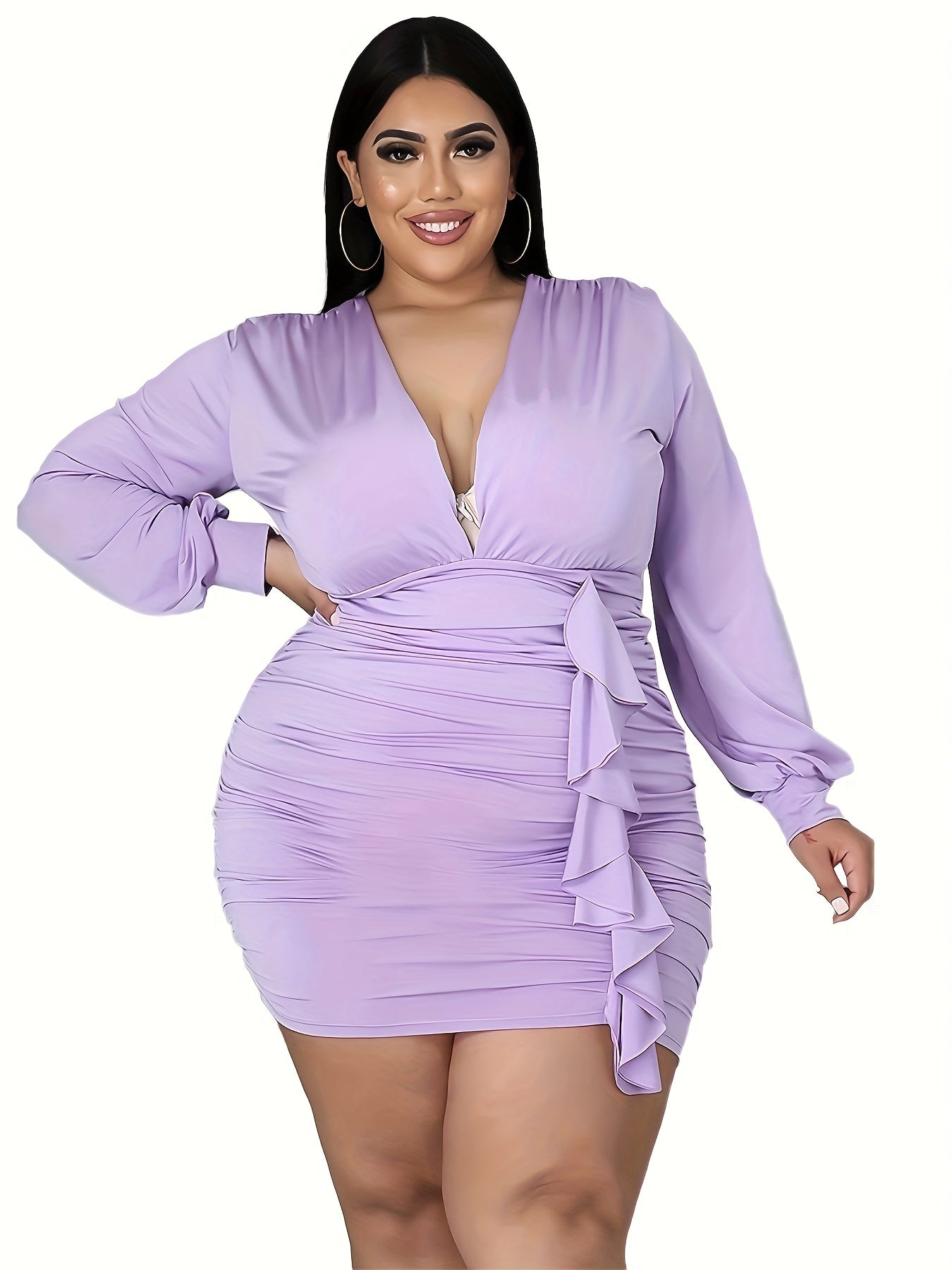 Women's Bodycon Midi Dress With Ruffle Trim