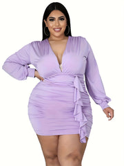 Women's Bodycon Midi Dress With Ruffle Trim
