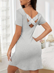 Criss Cross Back NightDress Short Sleeve Pajama Dress Sleepwear