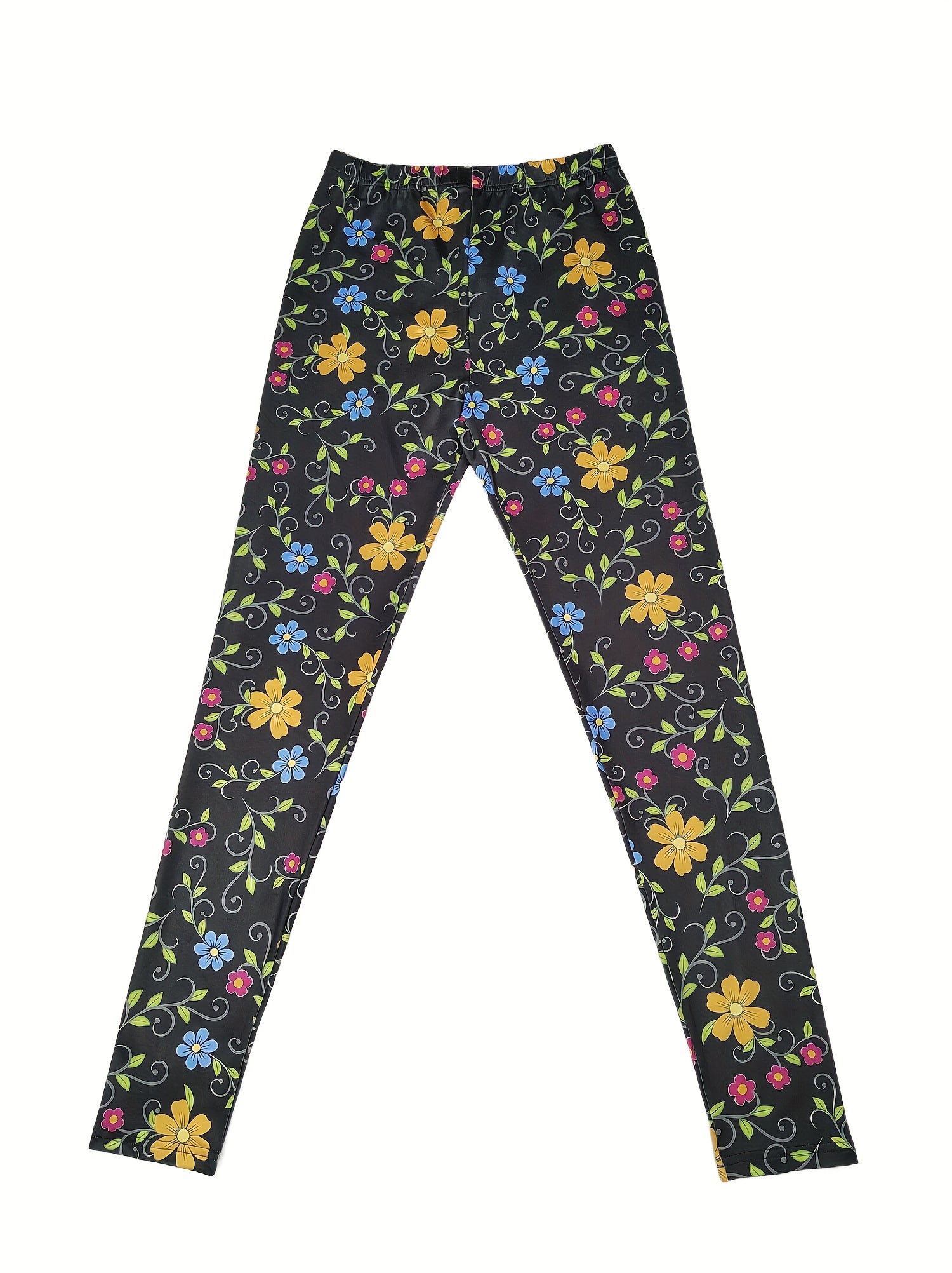 Floral Print Skinny Leggings Elastic Waist Stretchy Leggings