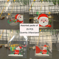 100pcs Assorted 25 Bags Opp Christmas Baking Packaging Biscuit Bag