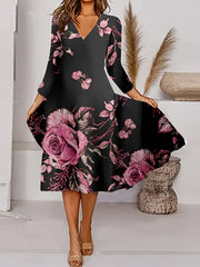 Women's Plus Floral Print V-Neck Stretch Dress