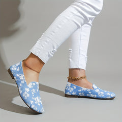 Women's Floral Print Flat Shoes Breathable Flying Woven Square Toe Shoes