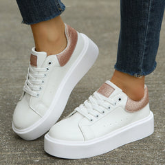 Glitter Low Top Sneakers Lace Up Outdoor Walking Shoes