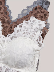 5pcs Lace Contrast Wireless Bras Wide Straps Bra Women's Lingerie