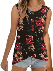 Floral Tank Top Twist Front Sleeveless Summer Casual Wear
