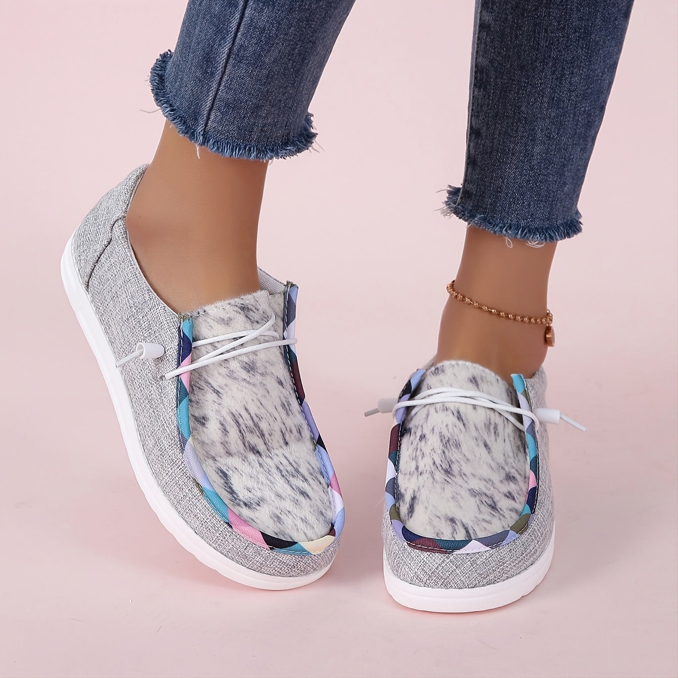 Women's Lace Up Canvas Shoes Casual Slip On Flat Shoes Lightweight