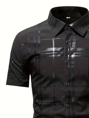 Men's Stripe Print Short Sleeve Shirt for Summer