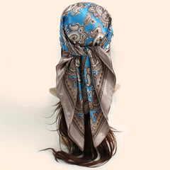 Classic Paisley Print Square Scarf Silk Bandana Vintage Satin Shawl