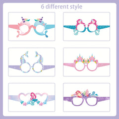 6 Pairs Birthday Party Paper Glasses Mermaid Castle Princess Unicorn Glasses