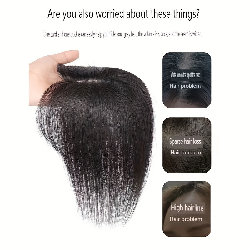 100% Human Hair Mono Topper Clip In Hair Piece for Women - Natural Look