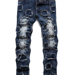 Slim Fit Stretch Ripped Patched Men's Jeans