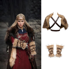 Viking Men'S Cape Shawl & Wrist Cover Set Faux Fur Scarf Polyester Knit