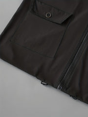 Casual Solid Zip Hooded Jacket with Flap Pockets