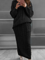Women's Plus Cable Jacquard Sweater & Skirt Outfit Set