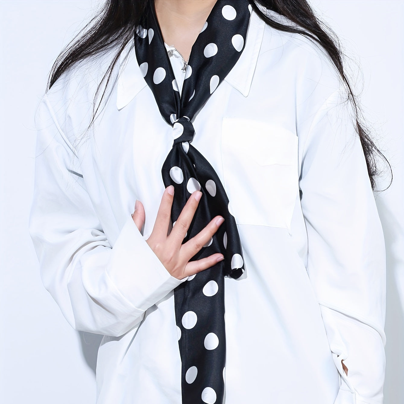 Polka Dot Printed Skinny Scarf Block Long Ribbon Necktie Twilly Scarf
