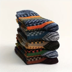 5 Pairs Mixed Outdoor Retro Wool Socks for Autumn and Winter