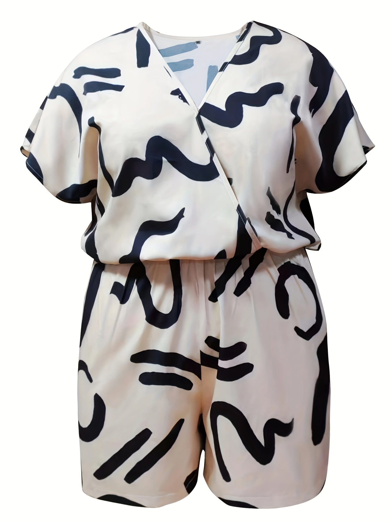Graffiti Print Short Sleeve Surplice Neck Romper
