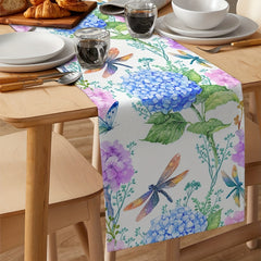 Long Spring & Purple Floral Hydrangea Watercolor Table Runner
