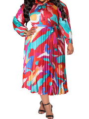 Abstract Print Lantern Sleeve Maxi Dress