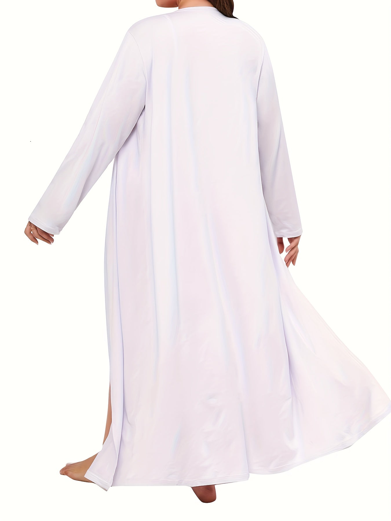 Solid Round Neck Cami Dress & Long Sleeve Tie Front Robe Pajama Set