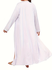 Solid Round Neck Cami Dress & Long Sleeve Tie Front Robe Pajama Set