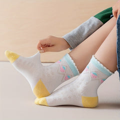 5 Pairs Girls Kids Bear Pattern Socks Comfy Crew Children's Socks