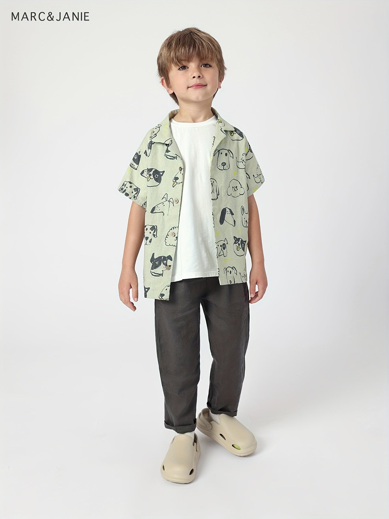 MARC&JANIE Puppy Graphic Cotton Linen Shirt For Summer