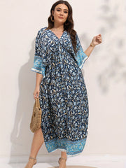 Boho Dress Women's Plus Floral Print Drawstring Backless Maxi Dress