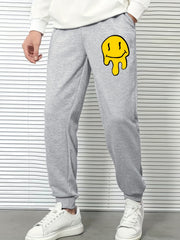 Men's Cartoon Smile Face Print Joggers Pants with Pockets