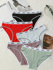 5pcs Letter Print Sports Panties Comfy & Breathable Women's Lingerie