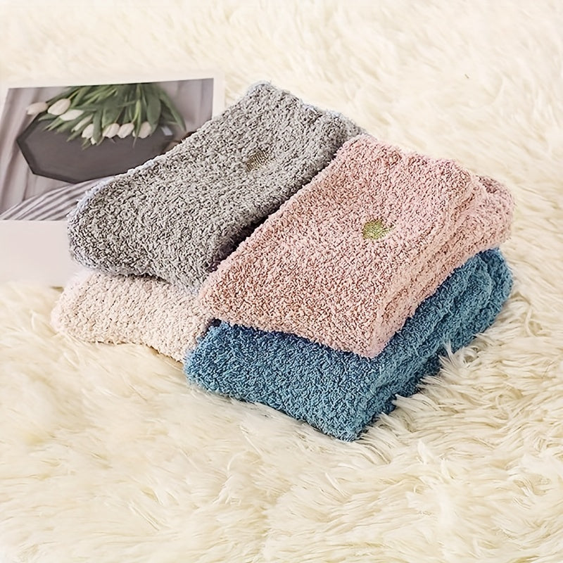 4 Pairs Heart Print Socks Warm Fuzzy Women's Stockings