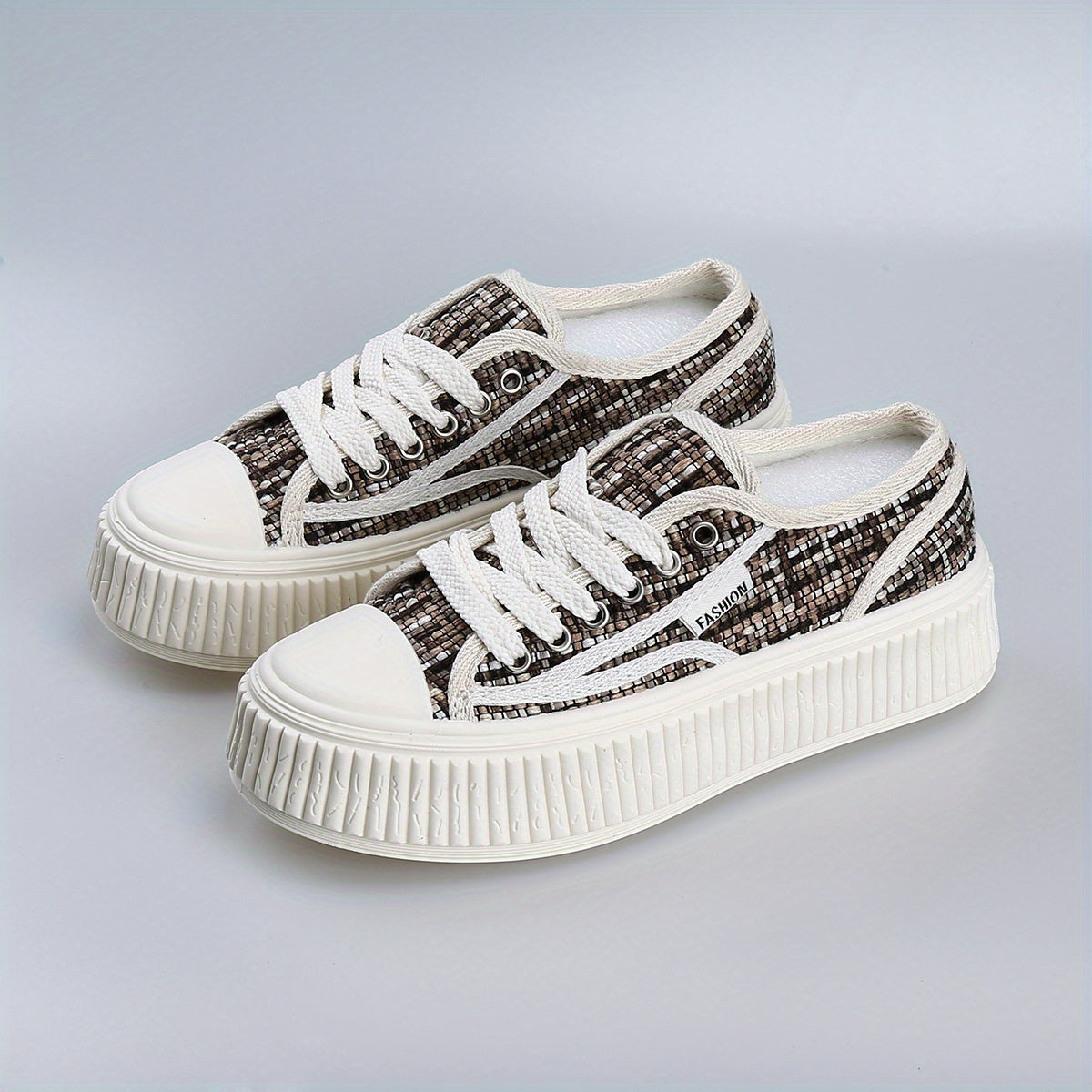 Brown Platform Canvas Shoes Lace Up Outdoor Sneakers