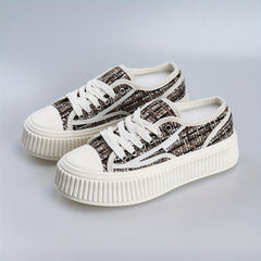 Brown Platform Canvas Shoes Lace Up Outdoor Sneakers
