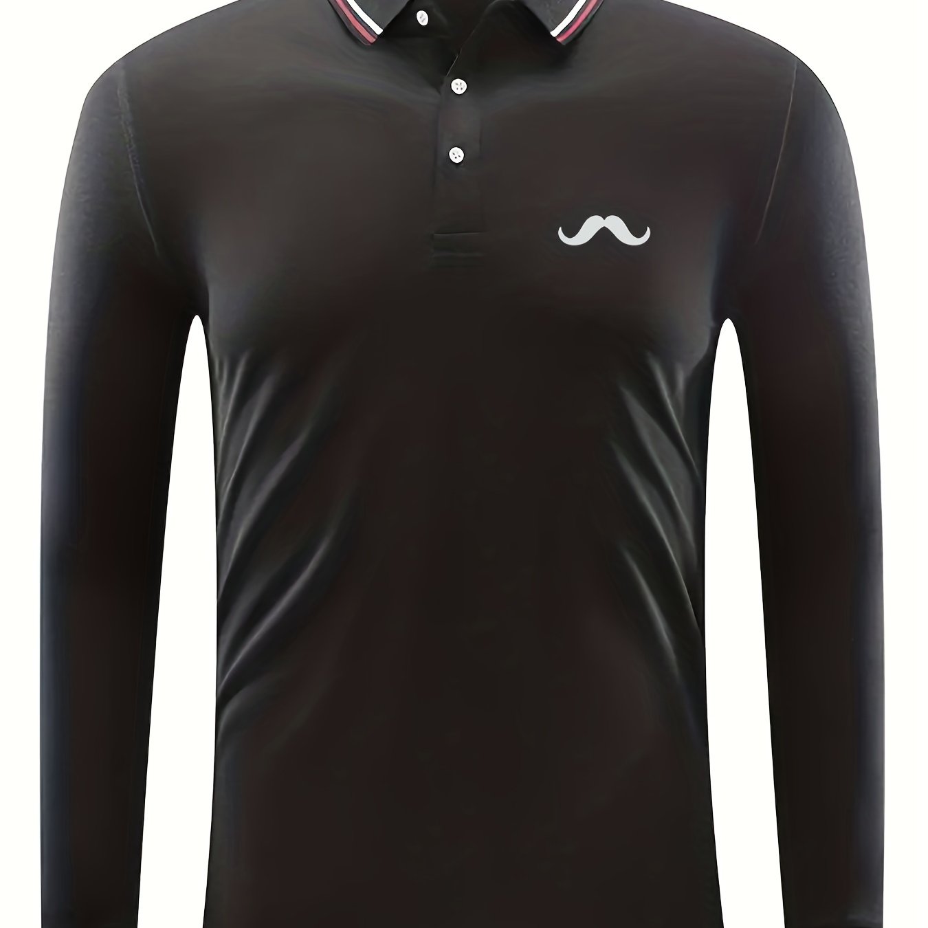 Men's Beard Print Long Sleeve Polo Shirt Casual Breathable Button Up Top