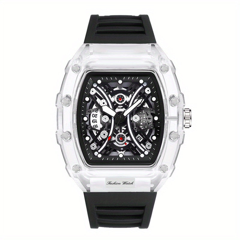 Men's Transparent Silicone Waterproof Wine Barrel Quartz Watch