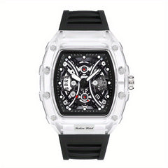 Men's Transparent Silicone Waterproof Wine Barrel Quartz Watch